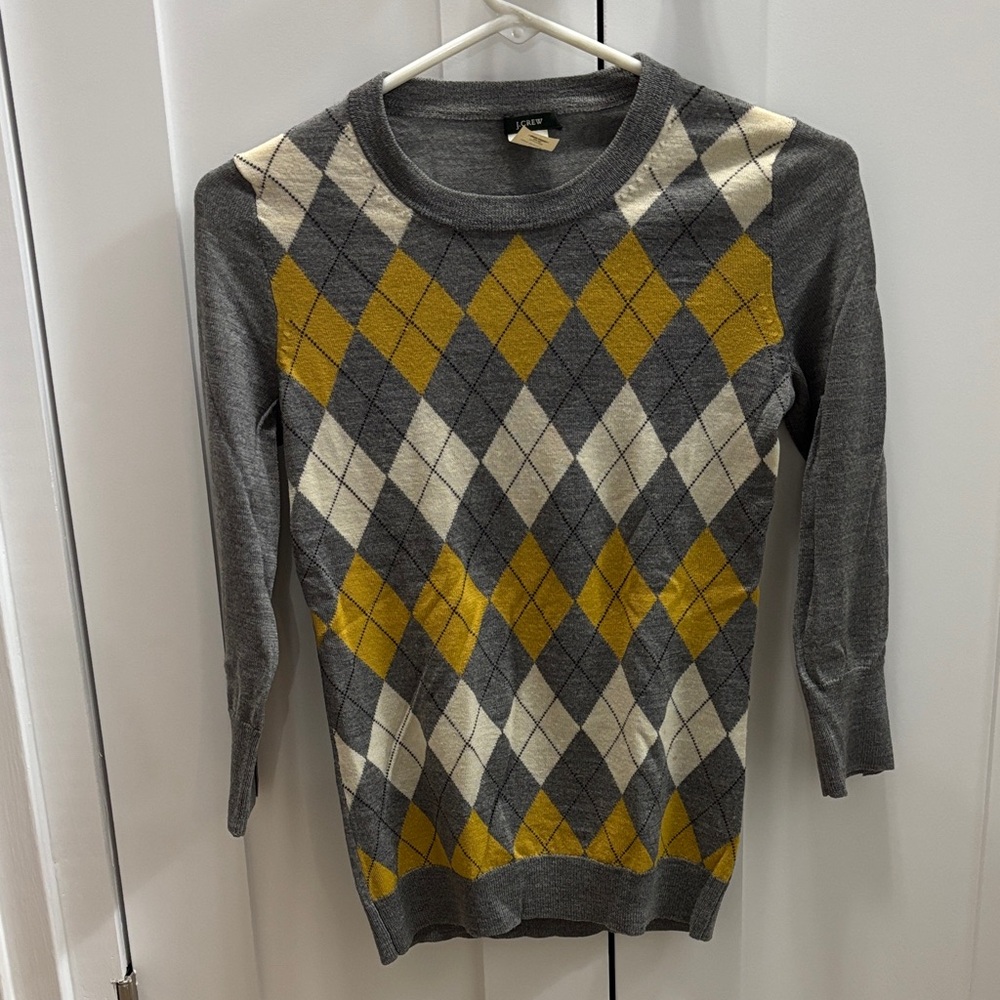 J. Crew Gray Argyle Sweater
